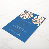 海ブルートロピカルモンステラ結婚リーフ 箔招待状 (回転した状態)