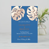 海ブルートロピカルモンステラ結婚リーフ 箔招待状 (立ち正面)
