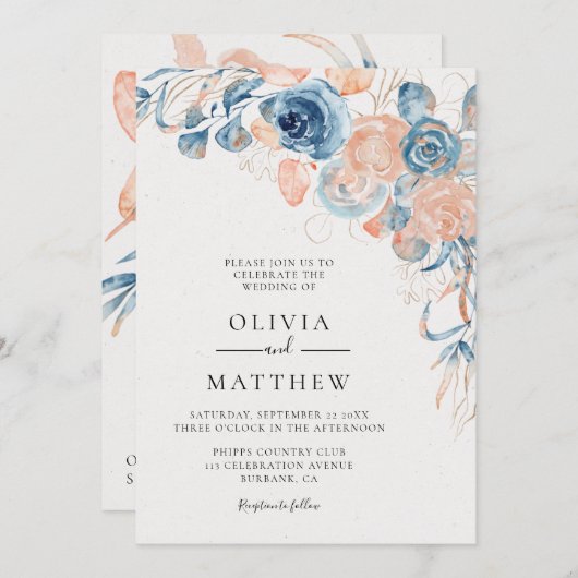 海ブルーバラコーラルデスティネーションウェディング 招待状 (正面/裏面)