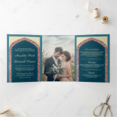 海ブルーバラ金ゴールドグリッター結婚インディアン 三つ折り招待状 (内部)