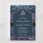 海ブルーパープルアガテマーブルアーチムスリム結婚ズ 招待状 (正面)