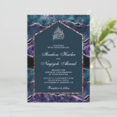 海ブルーパープルアガテマーブルアーチムスリム結婚ズ 招待状 (スタンド正面)