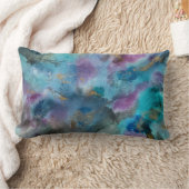 海ブルーパープル金ゴールドウォーターカラー抽象芸術アート ランバークッション (ブランケット)