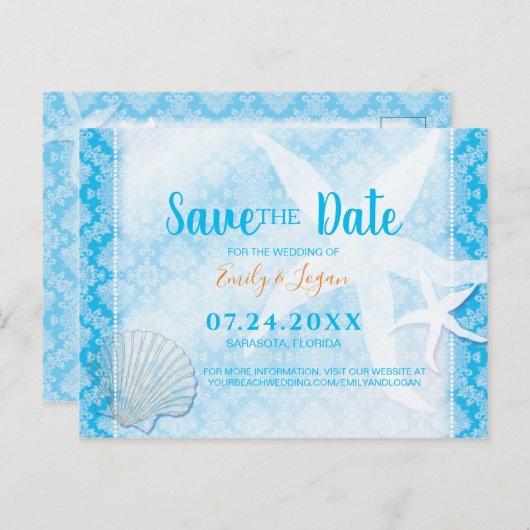 海ブルービーチ結婚式日付の保存 ポストカード (正面/裏面)
