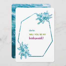 海ブルーフローラブライドメイド招待状カード 招待状