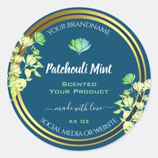 海ブルーフローラ製品パッケージラベル金ゴールド ラウンドシール (正面)