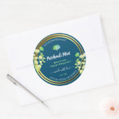 海ブルーフローラ製品パッケージラベル金ゴールド ラウンドシール (封筒)