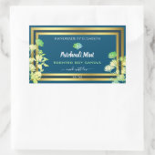 海ブルーフローラ製品パッケージラベル金ゴールド 長方形シール (バッグ)