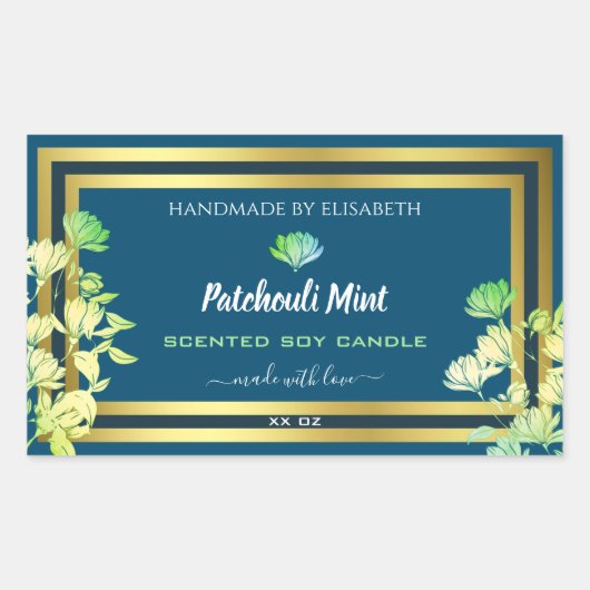 海ブルーフローラ製品パッケージラベル金ゴールド 長方形シール (正面)