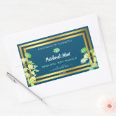 海ブルーフローラ製品パッケージラベル金ゴールド 長方形シール (封筒)