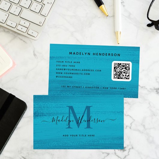 海ブルーブラシモダンブラシQRコード 名刺