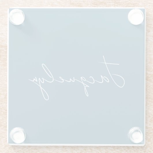 海ブループレーンエレガントミニマモダンリスト名 ガラスコースター (裏面)