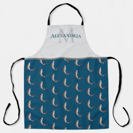 海ブルーホワイトモノグラム名トラウト模様 エプロン