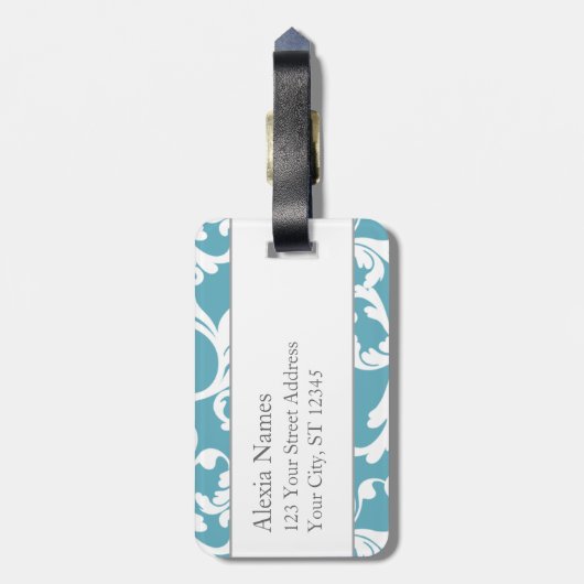 海ブルーモノグラムのダマスクプリント ラゲッジタグ (裏面縦)