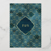 海ブルーモロッコアルチ結婚ムスリム金ゴールド 箔招待状 (裏面)