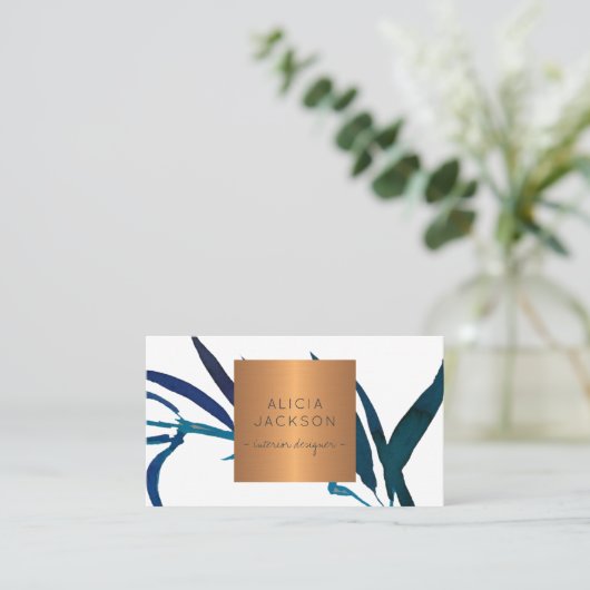 海ブルーリーフグラム銅シックインテリアデザイナー 名刺 (スタンド正面)