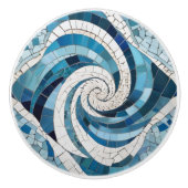 海ブルーワールシー渦巻形の抽象芸術モザイクフェイク セラミックノブ (正面)