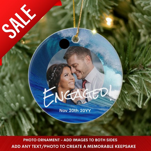 海ブルー写真クリスマスデコミニマルレーション セラミックオーナメント