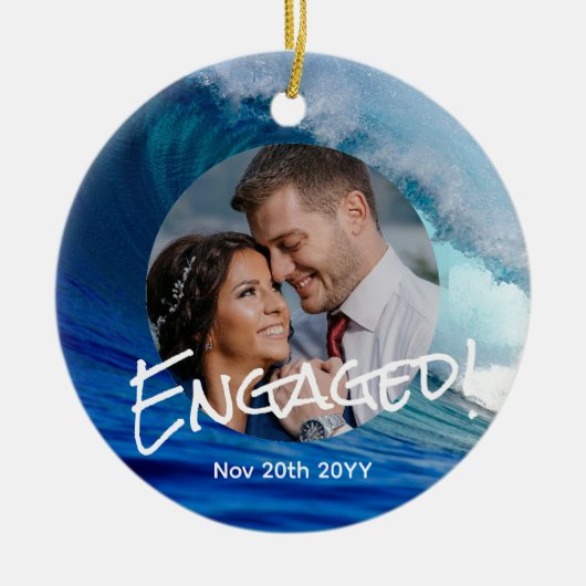 海ブルー写真クリスマスデコミニマルレーション セラミックオーナメント (正面)