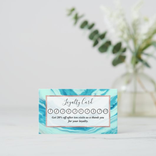 海ブルー抽象芸術絵を描ビーチ大理石波 ロイヤリティカード (スタンド正面)