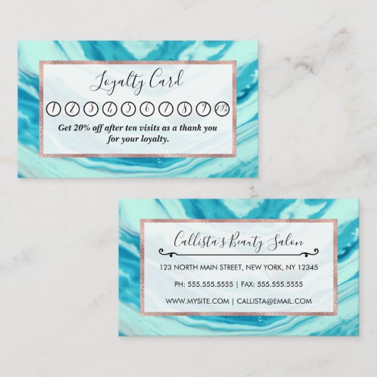 海ブルー抽象芸術絵を描ビーチ大理石波 ロイヤリティカード (正面/裏面)
