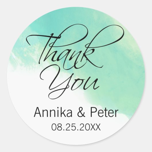 海ブルー水彩書道ありがとう ラウンドシール (正面)