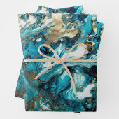 海ブルー流体パターン,ターコイズ,水 ラッピングペーパーシート (インサイチュ)