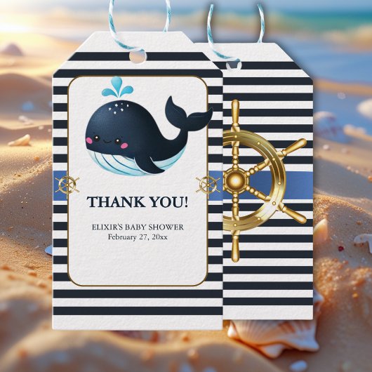 海ブルー海の下にかわいいクジラの赤ちゃんシャワー ギフトタグ