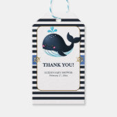 海ブルー海の下にかわいいクジラの赤ちゃんシャワー ギフトタグ (正面)