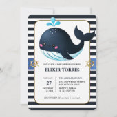 海ブルー海の下にかわいいクジラの赤ちゃんシャワー 招待状 (正面)