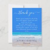 海ブルー熱帯ビーチハートイン砂結婚ズ サンキューカード (裏面)