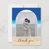 海ブルー熱帯ビーチフォトアーチ サンキューカード (正面)