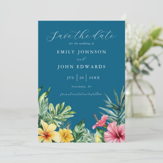 海ブルー熱帯花結婚写真 セーブザデート (スタンド正面)