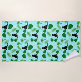 海ブルー熱帯黒犬のビーチタオルで ビーチタオル