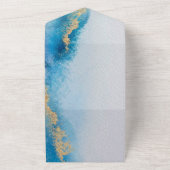 海ブルー金ゴールドアゲ結婚ート オールインワン招待状 (外側)