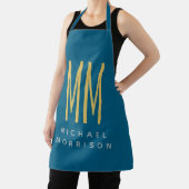 海ブルー金ゴールドモノグラムイニシャル文字名 エプロン (インサイチュ)