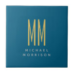 海ブルー金ゴールドモノグラムイニシャル文字名 タイル<br><div class="desc">自分を代表モダンしてエレガントデザイン。このテンプレートは全カスタマイズてのプロフェッショナルの職業に合わせることができる。</div>