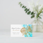 海ブルー金ゴールド抽象芸術水彩爪、 ネイル術 名刺 (スタンド正面)