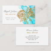 海ブルー金ゴールド抽象芸術水彩爪、 ネイル術 名刺 (正面/裏面)