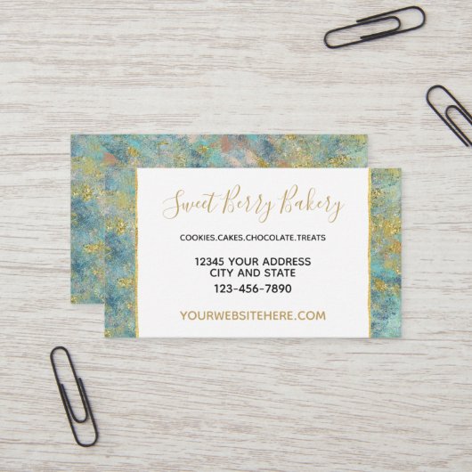 海ブルー金ゴールド抽象芸術 名刺 (正面/裏面インサイチュ)