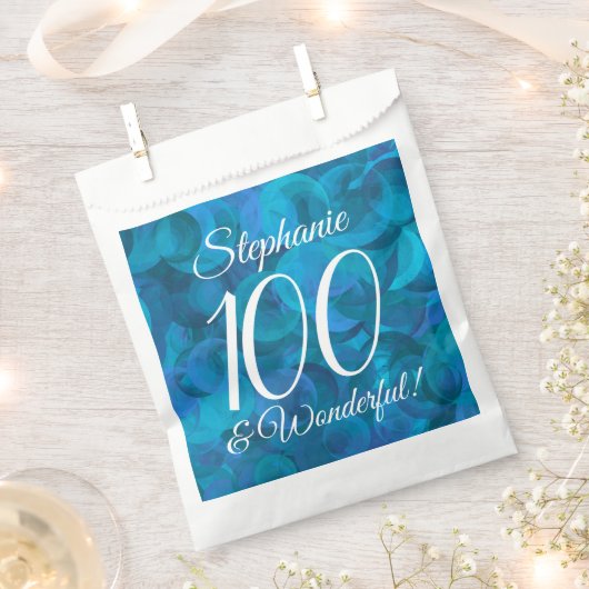 海ブルー100と素晴らしい誕生日パーティー フェイバーバッグ (クリップ留めされた状態)