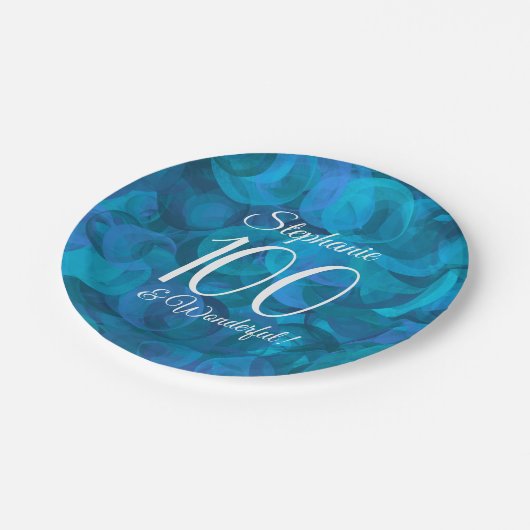 海ブルー100と素晴らしい誕生日パーティー ペーパープレート (アングル)