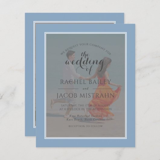 海ブルー2フォトバジェット結婚式招待状 (正面/裏面)