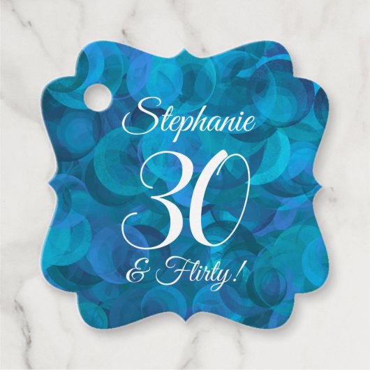 海ブルー30歳と気のあるそぶりをした誕生日パーティーメッセージカード フェイバータグ (正面)