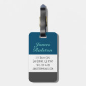 海ブルー、グレー、ティール（緑がかった色）モノグラム、パーソナライズVs2 ラゲッジタグ (裏面縦)