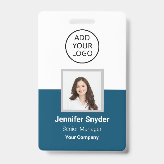 海ブルー、従業員の写真ID、QRコード付き、会社 バッジ (表面)