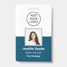 海ブルー、従業員の写真ID、QRコード付き、会社 バッジ