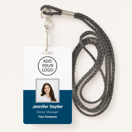 海ブルー、従業員の写真ID、QRコード付き、会社 バッジ