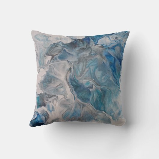 海ブルー、流体アート抽象芸術装飾用クッション クッション (裏面)