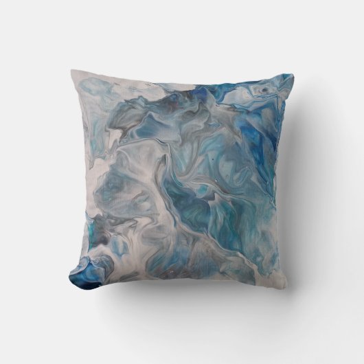 海ブルー、流体アート抽象芸術装飾用クッション クッション (正面)